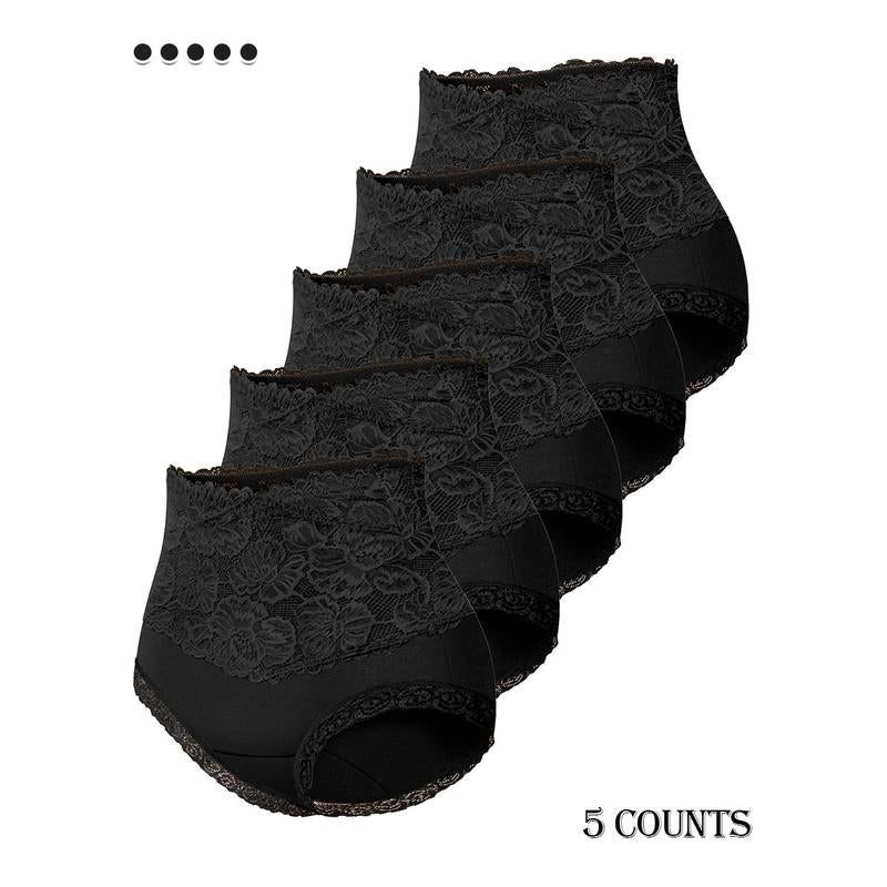 Comfy Everyday High-Waist Panties with Lace Trim, 5-Pack