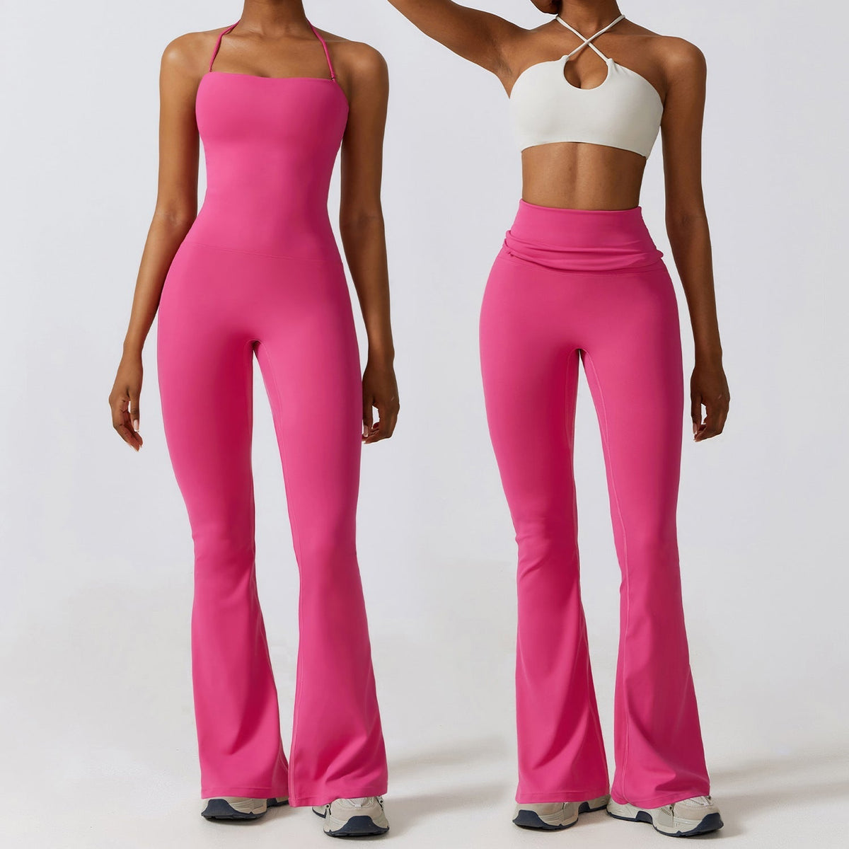 Women’s Halter Neck Bodycon Flare Jumpsuit – Stretchy, Butt-Lifting Activewear