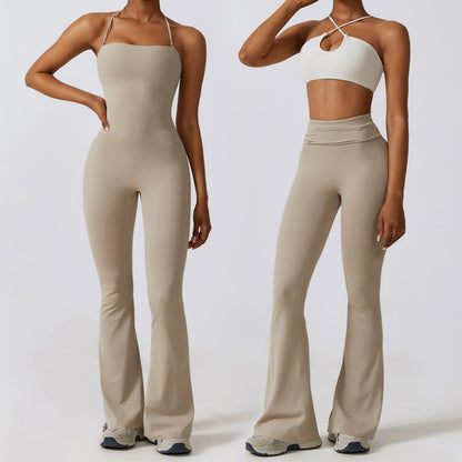 Women’s Halter Neck Bodycon Flare Jumpsuit – Stretchy, Butt-Lifting Activewear