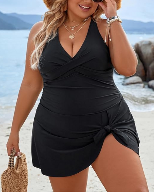 Plus Size One Piece Swim Dress Swimsuit Tummy Control Bathing Suits