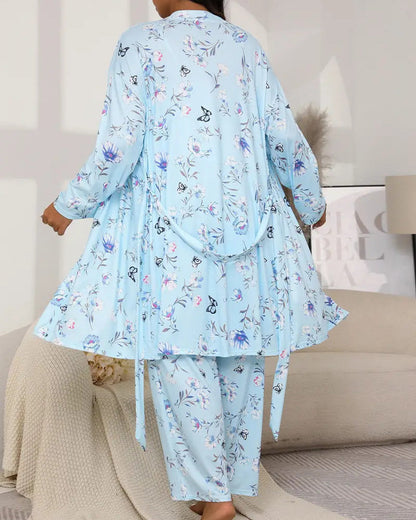 Comfy 3-Piece Pajama Set – Robe, Camisole & Long Pants