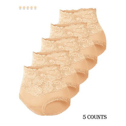 Comfy Everyday High-Waist Panties with Lace Trim, 5-Pack
