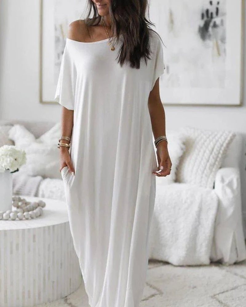 Women’s Solid Color Batwing Sleeve Casual Nightdress