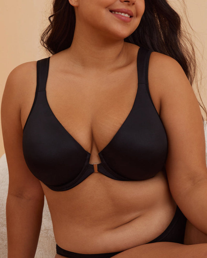 Front Closure Underwire Unlined Back Support Plunge Bra