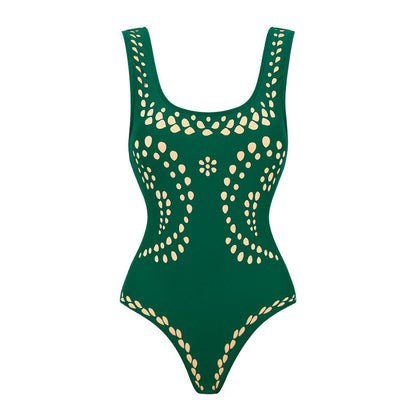 Fashionable And Sexy Hollow Pattern One-Piece Swimsuit Set