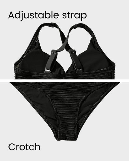 Textured Knot-Front High-Waisted Bikini Set