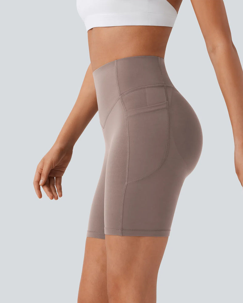 High Waisted Butt Lifting Tummy Control Side Pocket Shaping Training Shorts 7"